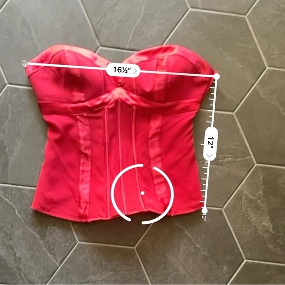 VTG Y2K 2000s Bright Cherry Red Satin Trim Silk Strapless Bustier Corset Top - Picture 7 of 8